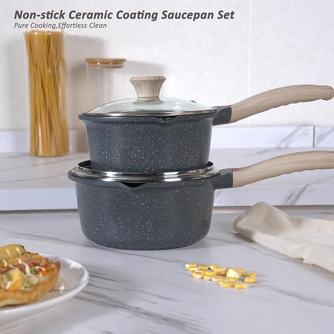 Ceramic Nonstick Saucepan Set 2QT and 3QT, Cast Aluminum Cooking Pots with Side Pour Spouts,Compatible with All Cooktops,Dishwasher Safe - Image 3
