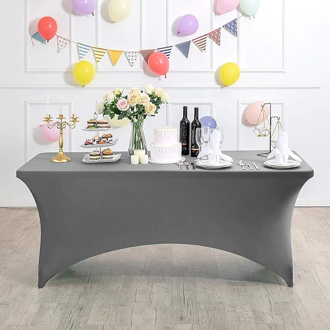 MDS® Pack of 5 Spandex Tablecloth 4FT Tight Fitted Stretch Table Cover – Washable Wrinkle-Free Reusable Elastic Patio Tablecloth for Wedding, Party, Banquet, Trade Show, Event Décor - Silver Grey - Image 3
