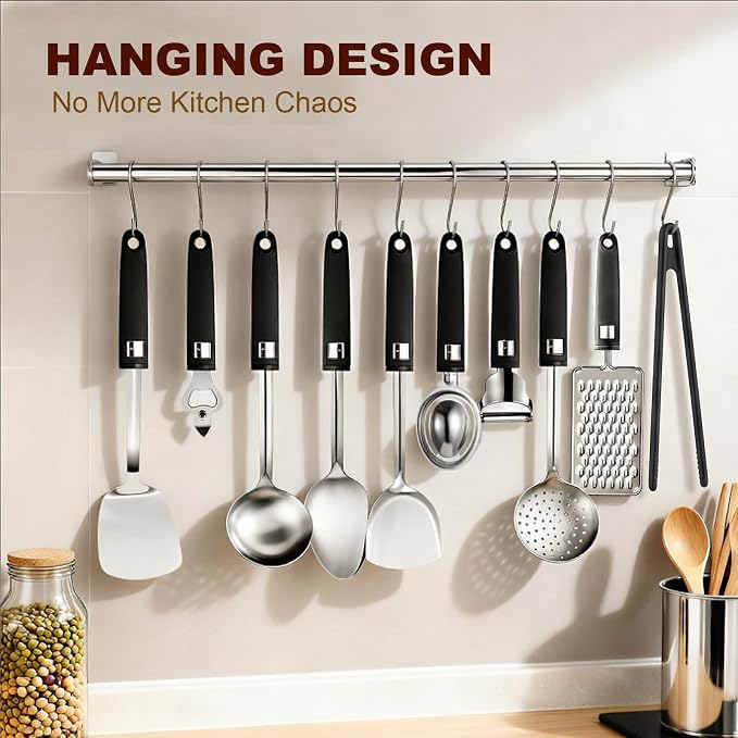 46Pcs 18/8 Stainless Steel Kitchen Utensils Set, Stainless Steel Cooking Utensils, Complete Tools with Metal Kitchen Gadgets for Beginner Cooks, Apartment Dwellers, Homemakers, Dishwasher Safe - Image 7