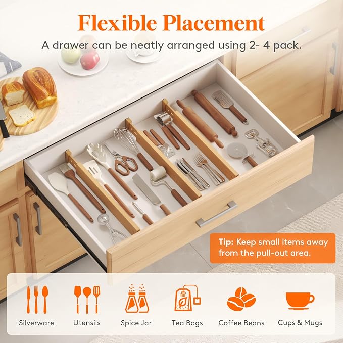 Lifewit 2.4" Kitchen Drawer Dividers, Adjustable Bamboo Drawer Organizers - Image 6