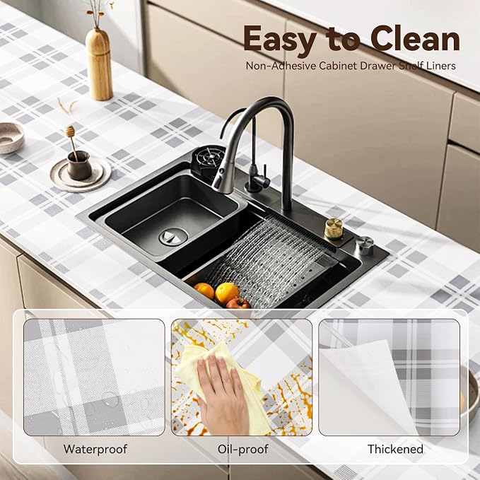 Drawer Shelf Liner for Kitchen Cabinets, Non Adhesive Slip Resistant Shelf Paper Easy to Clean, Strong Grip Thickened Waterproof Washable Mats for Pantry Shelves Cupboard Dresser (Grey, 17.5in x 30FT) - Image 4