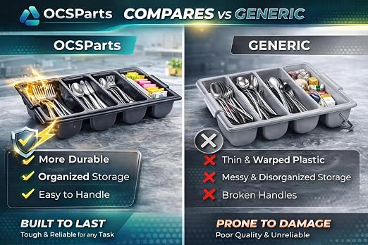 OCS Parts 6-Pack 4-Compartment Cutlery Bins | Black | Heavy Duty Silverware and Cutlery Organizer Trays for Kitchen Organization, Dishes, and Drawer Organization - Image 6