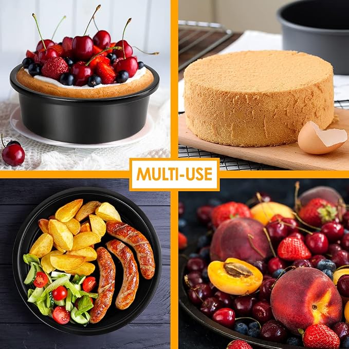 6 Inch Round Cake Pan Set of 3, Nonstick Coating Baking Round Cake Pans with Remvable Bottom for Birthday Layered Cakes,Party, Circle Cake Tins With Wider Grips for Oven Air Fryer, Black - Image 3