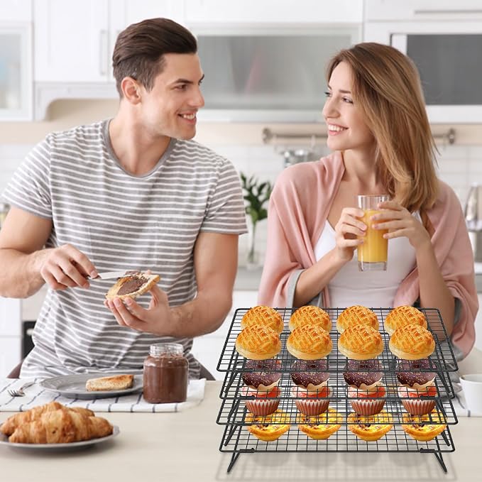 8Pcs Cooling Racks for Cooking and Baking, 8-Tier Stackable Roasting Rack, 13.4 x 9.4 Inch Carbon Steel Baking Rack for Oven Cooking, Roasting, Grilling Making Jerky (Black, 8Pcs) - Image 8