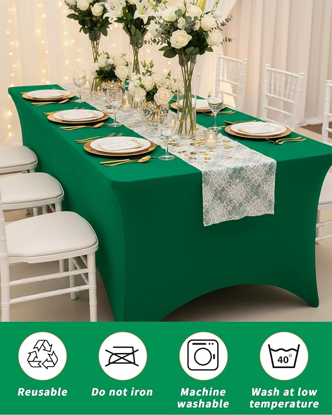 Fixwal 2 Pack 6FT Green Tablecloth Rectangle Spandex Fitted Table Cover - Image 6