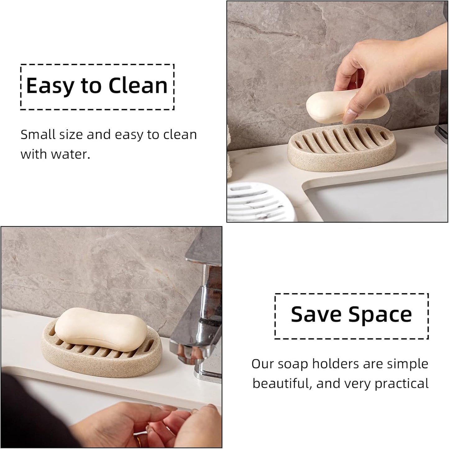 Soap Dish, Self Draining Bar Soap Holders, Oval Soap Saver Spone Holder Tray for Shower Bathroom Sink Countertop Kitchen Bathtub (Beige)