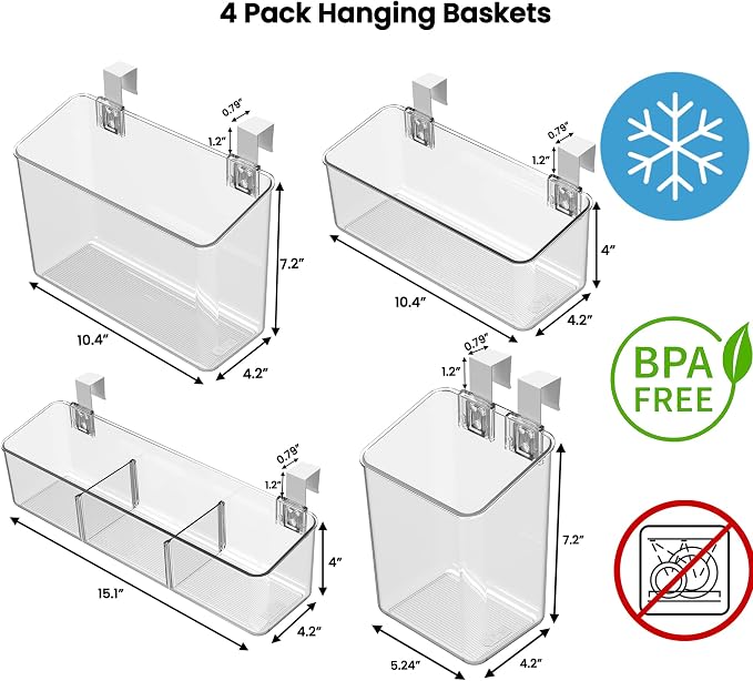 vacane Hanging Basket with Removable Hooks, Plastic Over Cabinet Door Organizer for Organizing Over the Cabinet Organizer Holder for Kitchen, Pantry, Bathroom-Hang Outside or Inside Door-4 Pack - Image 6