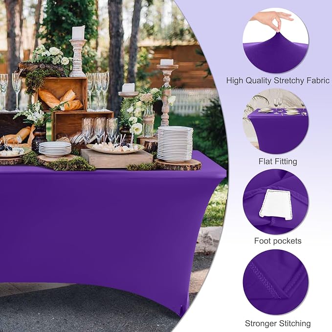 ABCCANOPY 6FT Spandex Table Cover, Stretch Fitted Tablecloth, Purple - Image 2