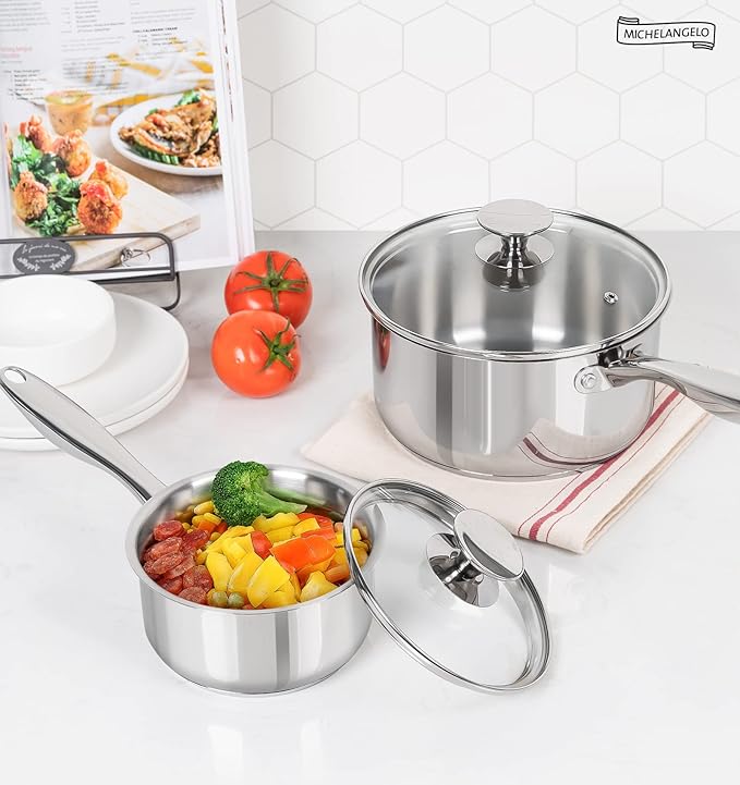 MICHELANGELO Stainless Steel Saucepan Set, 1QT & 3QT Saucepans with Lids, Nonstick Sauce Pan with Lid, Stainless Steel Pot Set 4 Pieces, Dishwasher Safe, Induction Compatible - Image 7