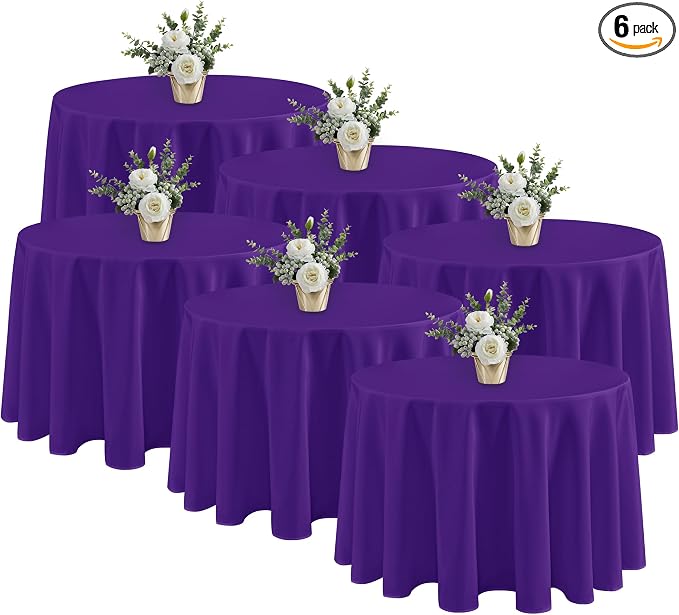 Fitable 6 Pack Purple Tablecloths 90 Inch Round for 36"-72" Tables by Fitable