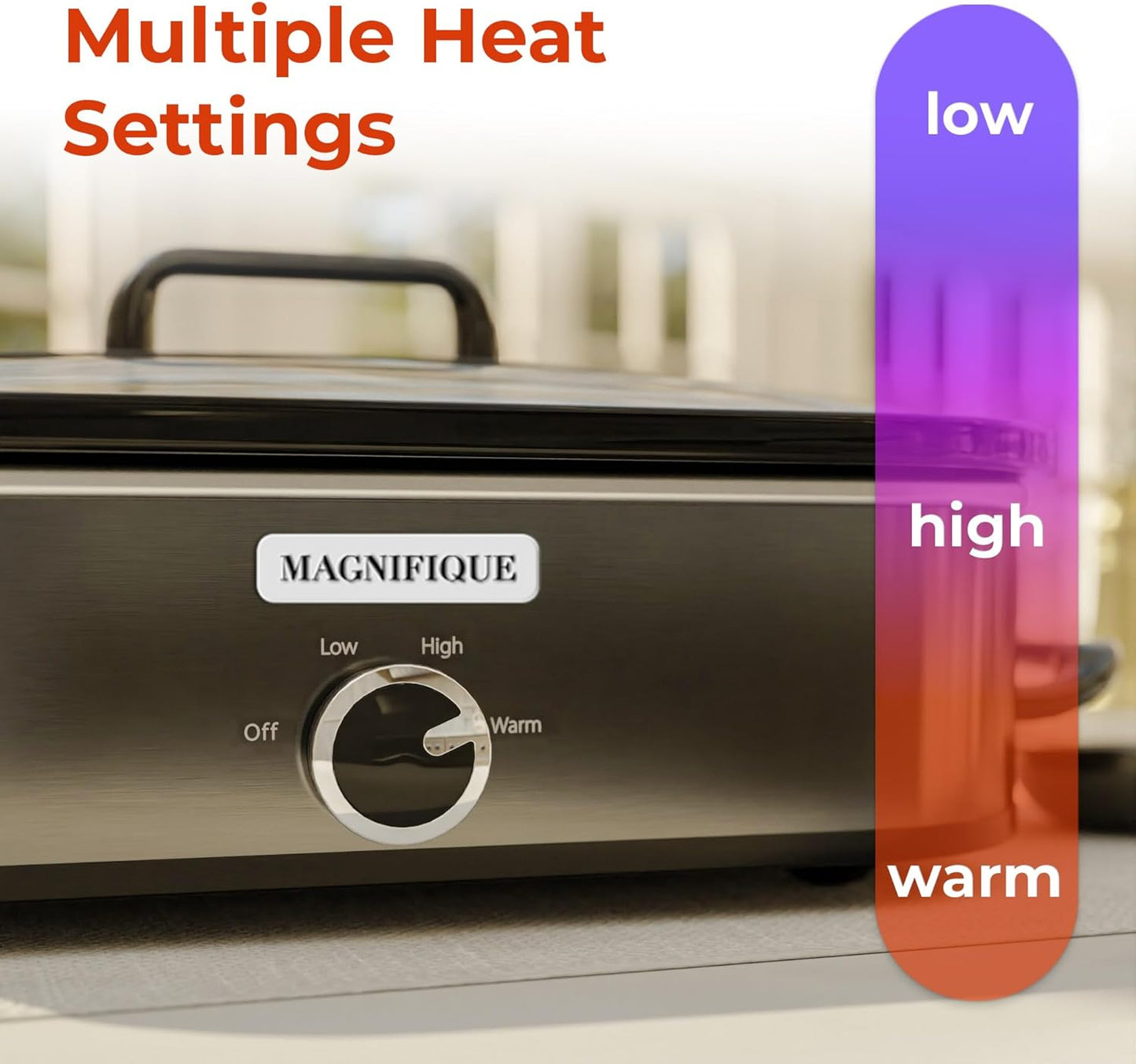 [NEW] MAGNIFIQUE 4-Quart Slow Cooker with Casserole Manual Warm Setting - Perfect Kitchen Small Appliance for Family Dinners, Dishwasher Safe Crock, Stainless Stee