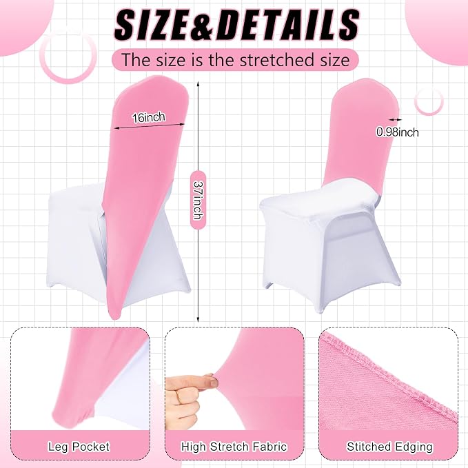 Mindsoft 40 Pcs Chair Cap Covers Spandex Chair Hood Sash Hat Bands Folding Stretch Elastic Cover for Wedding Holidays Banquet Party Celebration (Light Pink) - Image 2