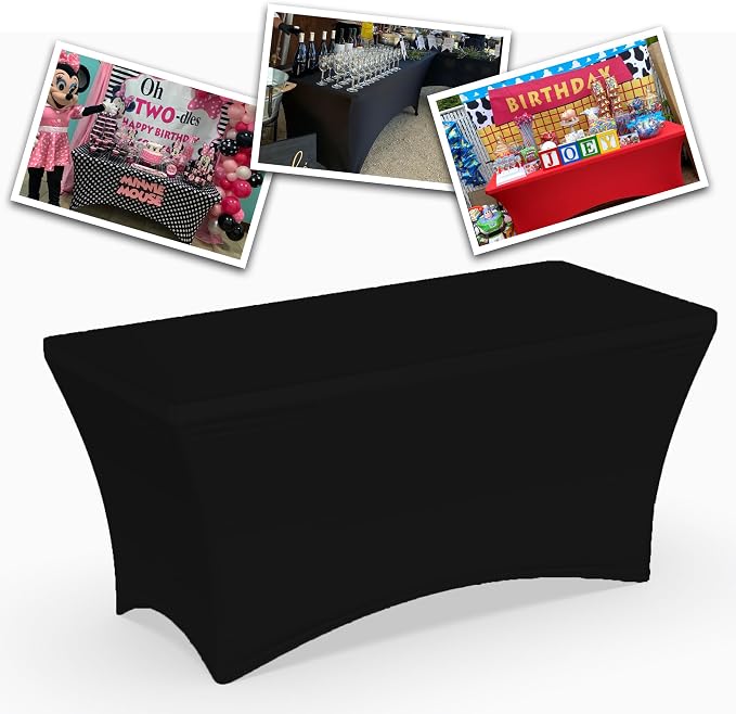 YOUR CHAIR COVERS Rectangular Spandex Tablecloth 6ft Fitted Wedding Event Patio Decorations Elastic Fabric Stretch Cover for Folding Table (Black) - Image 4