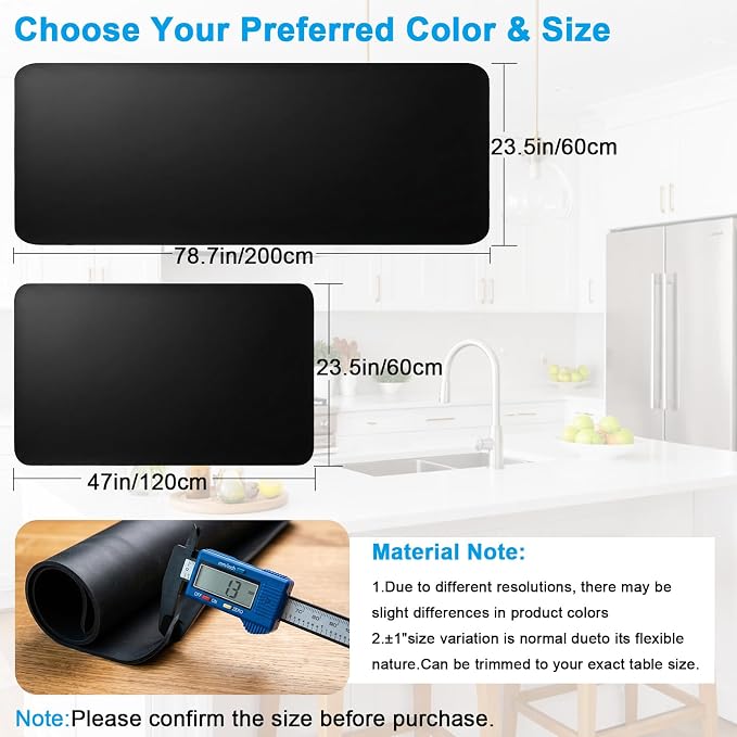 Extra Large Silicone Mats for Kitchen Counter, Heat Resistant Mat, Nonslip Kitchen Countertop Protector Mat, Cuttable Counter Protector Mats for Island Workbench(47.3''x23.6''Black) - Image 2