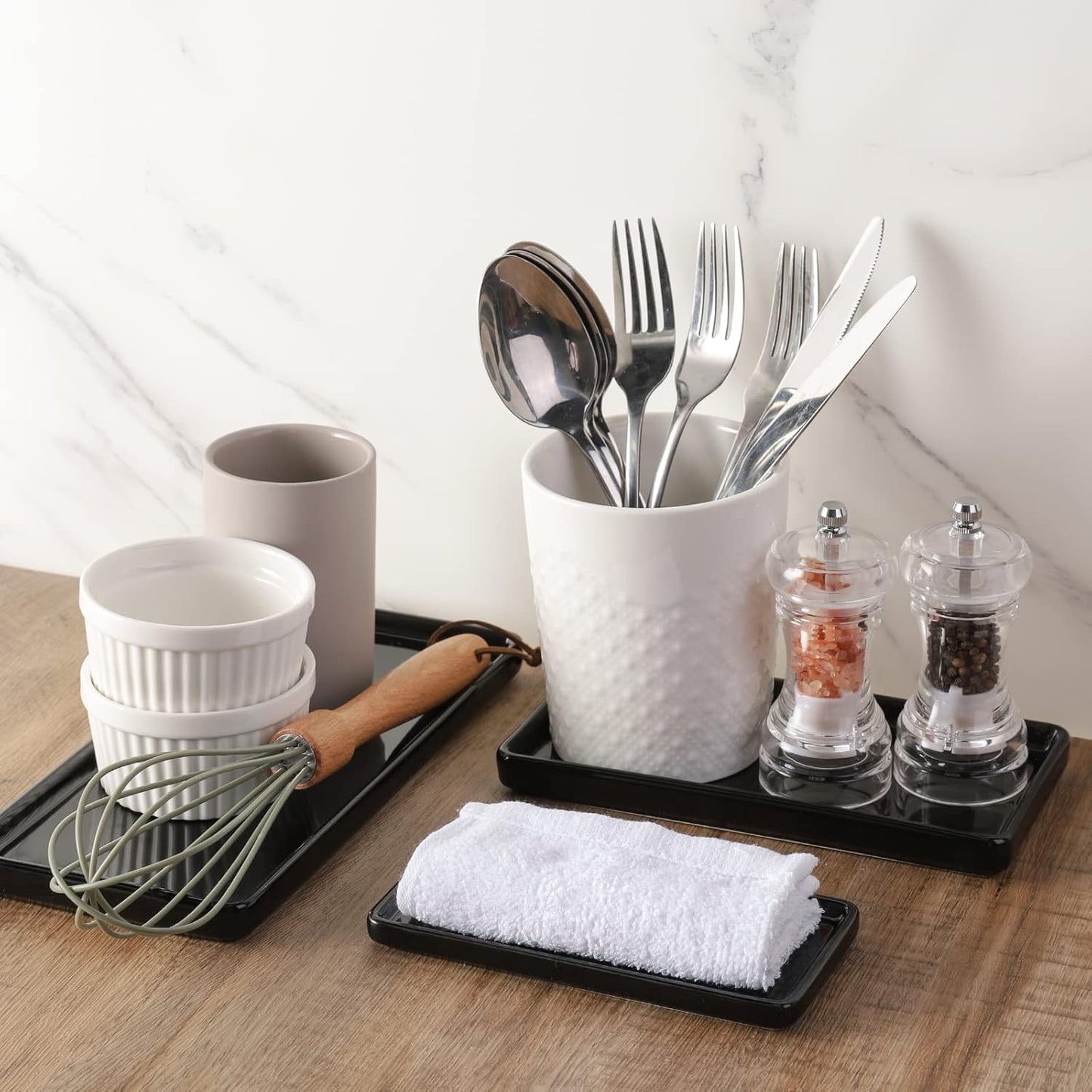 Gurygo 10" Bathroom Tray, Ceramic Vanity Tray for Bathroom, Small Ceramic Trays, Kitchen Soap Trays for Kitchen Counter (Black, 10",Set/1)