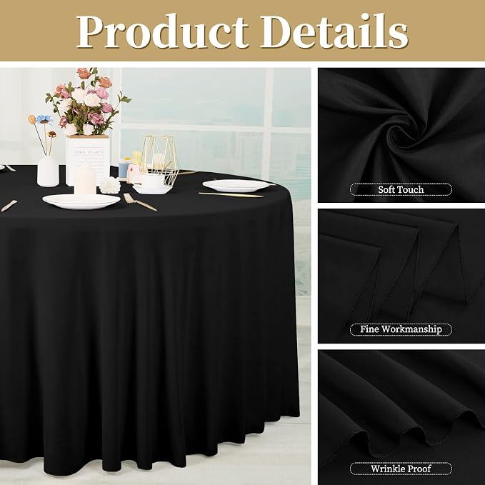 8 Pack Black Round Tablecloths, Diameter of 132 inch - Image 4