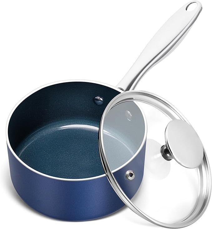 MICHELANGELO 1 Quart Saucepan with Lid, Nonstick Ceramic Sauce Pan with Stainless Steel Handle, 1 Qt Saucepan with Lid Oven Safe, Blue by Michelangelo