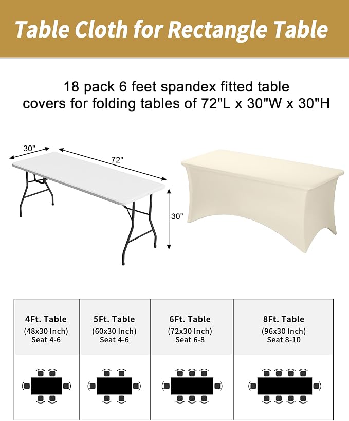 Fixwal 3 Pack 6FT Ivory Tablecloth Rectangle Spandex Fitted Table Cover - Image 3