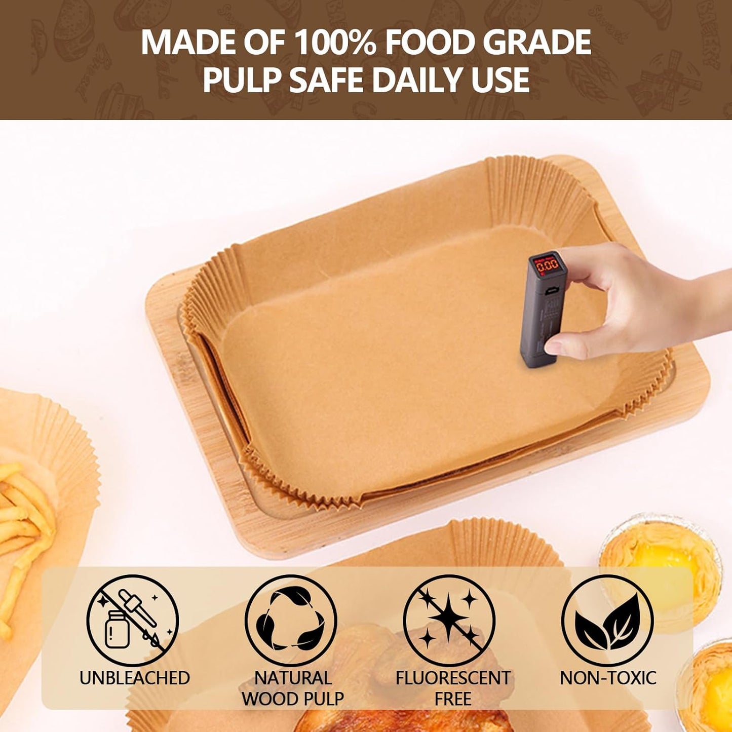 UBeesize Air Fryer Paper Liners Disposable For Ninja, 150 PCS Non Stick Parchment Paper For Ninja DZ201/DZ401 Dual, Oil Proof, Water Proof Food Grade Air Fryer Accessoriess(Rectangle - 8.5"X5.5")