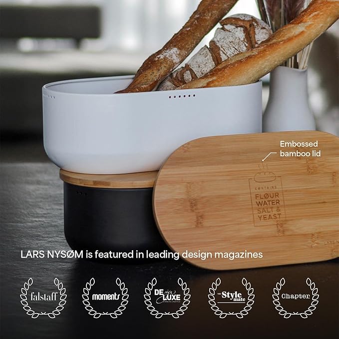 LARS NYSØM Bread Box I Metal Box for long lasting freshness I Bread Bin with bamboo lid usable as cutting board I 13.8x7.7x5.3 In (Blush Rose) - Image 5