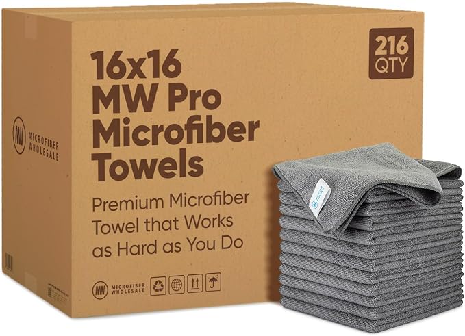 Microfiber Wholesale 16" x 16" Pro Multi Surface Microfiber Towels Bulk | Case: 216 Qty (Gray) by MicrofiberWholesale