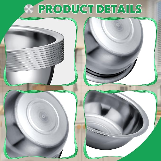 Pinkunn Stainless Steel Mixing Bowls Set, 10.2 x 3.26 Inch, 12 Pcs - Image 3