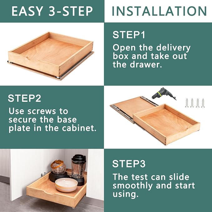 Fully Assembled Pull Out Cabinet Drawer, Wood Pull Out Cabinet Organizer, Soft Close Slide Out Pull Out Drawers for Kitchen Cabinets, Fast and Easy DIY Installation, 18”W x 21”D - Image 6