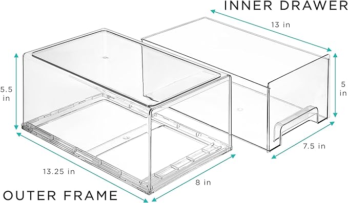 Sorbus Clear Storage Drawers for Refrigerator with Handles (Large, 2 Pack) | Pull-out plastic bins with easy access for pantries, refrigerators and kitchens; stackable slide organization. - Image 3