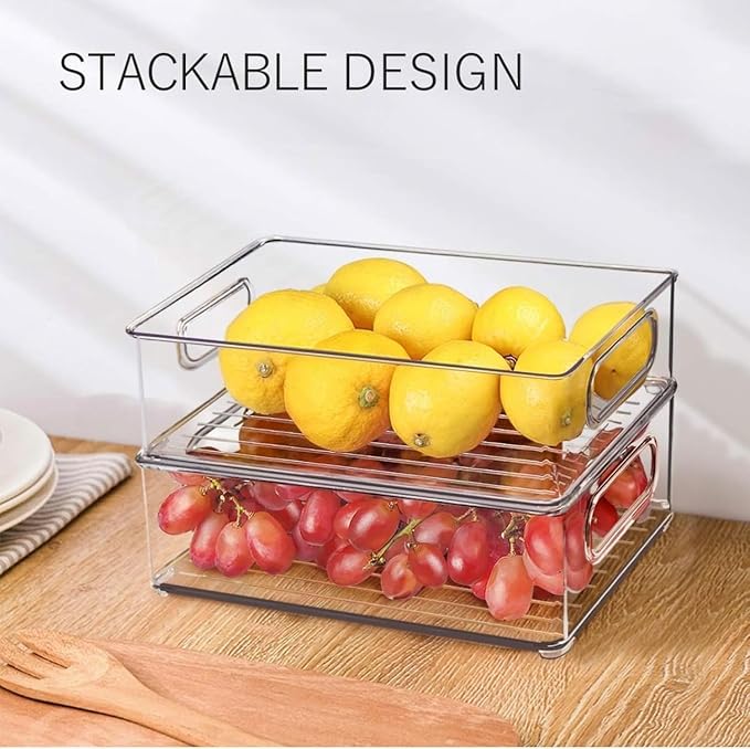 12 Pack Refrigerator Organizer Bins | 3 Sizes Stackable Clear Pantry Storage with Handles for Fridge, Freezer, Shelves, Drawer, Snack Organizer for Home & Kitchen - Image 5