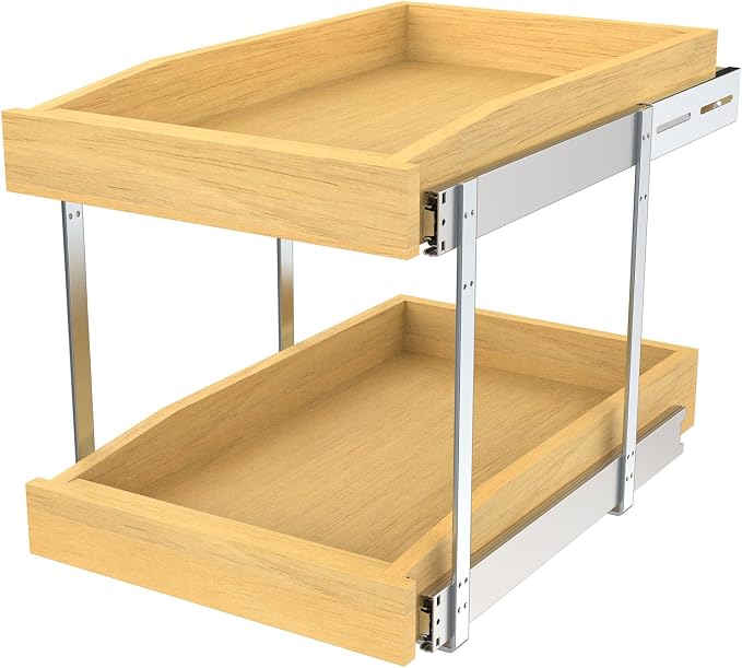 Wooden Soft Close Pull out Cabinet Organizer 26" D x 4.3" H, Heavy Duty Slide Out Drawers Pull-Out Home Organizers for Kitchen Cabinets (2 tier-26 * 21 in) by Pulloutor