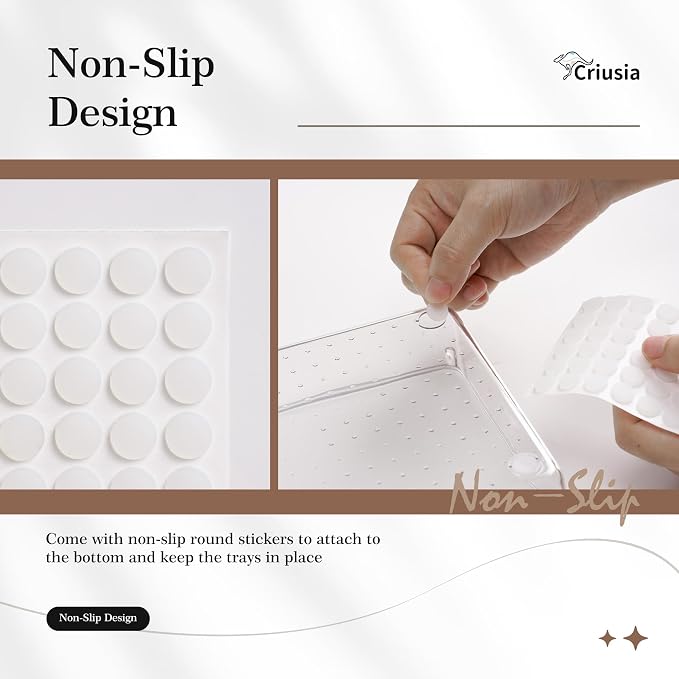 Criusia 14 PCS Clear Plastic Drawer Organizer Set - 5 Large Size Versatile Kitchen and Bathroom Organizer Trays, Non-Slip Storage Bins for Makeup, Utensils, Tool and Office Desk - Image 7