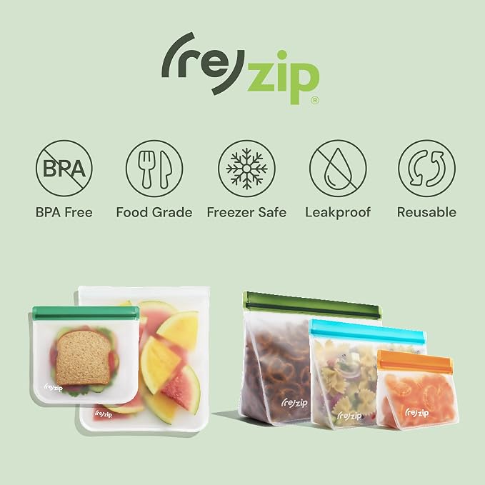 (re) zip Reusable Half Gallon Freezer Food Storage Bags, Leakproof, 4-Pack | Food-grade, BPA-free, airtight. Holds 64 oz - perfect for lunch meat, cheese, deli & freezer prep, stays fresher. - Image 5