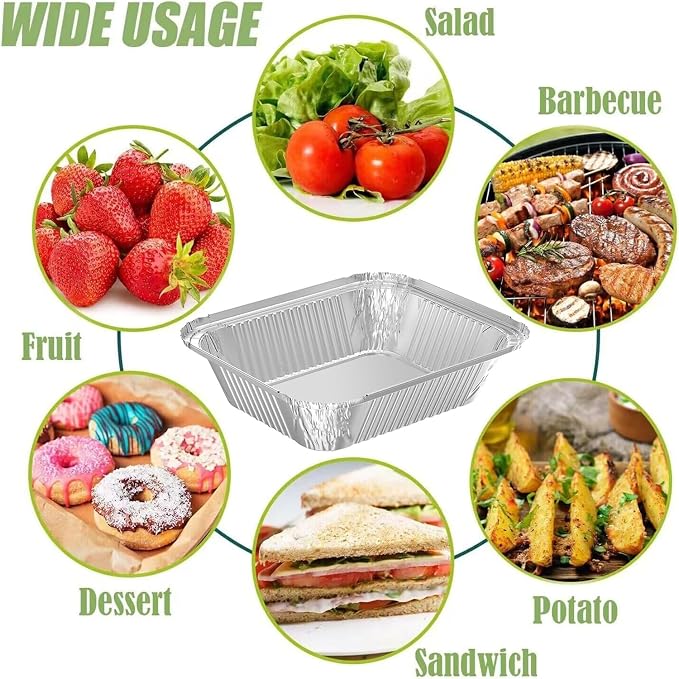 WANBAO 8.3"x6.2" 2.25LB Disposable Tin Foil Pans with Lids, 150 PACK | Aluminum Pans To Go Containers for Cooking, Baking, Catering Party Meal Prep, Take Out - Image 2