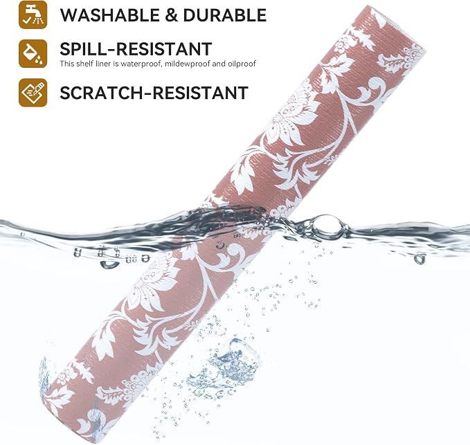 Shelf Liner, Non Adhesive Pink Floral 18 Inch x 8 FT (5 Rolls) Drawer Liner - Image 2