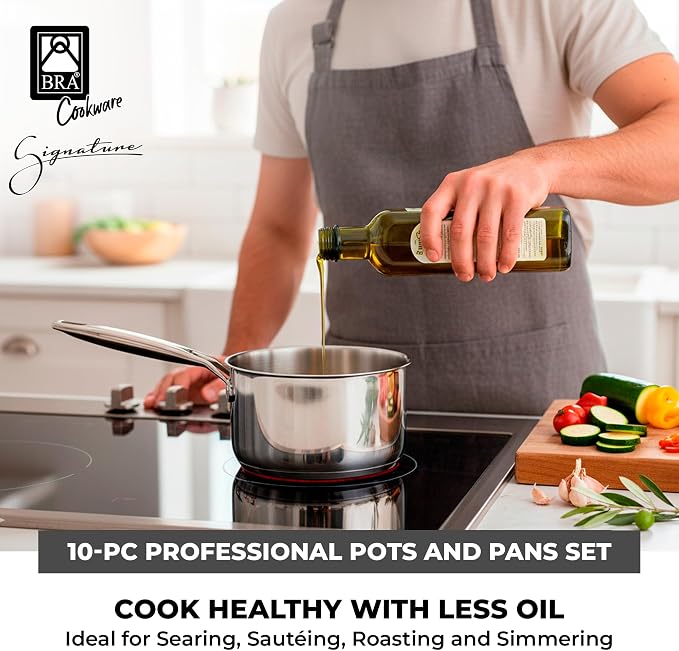 BRA COOKWARE Signature 10-Piece Cookware Set | Stainless Steel Pot&Pan Set - Image 3