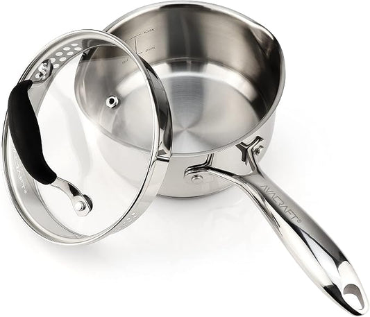 AVACRAFT 1.5 Quart Stainless Steel Saucepan with Glass Strainer Lid by AVACRAFT