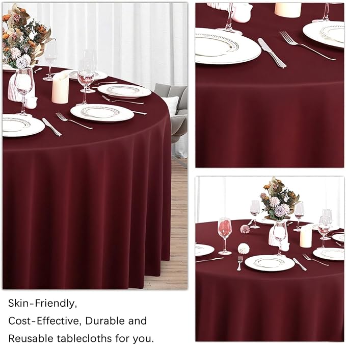 8 Packs 90 Inch Burgundy Round Tablecloth - Image 5