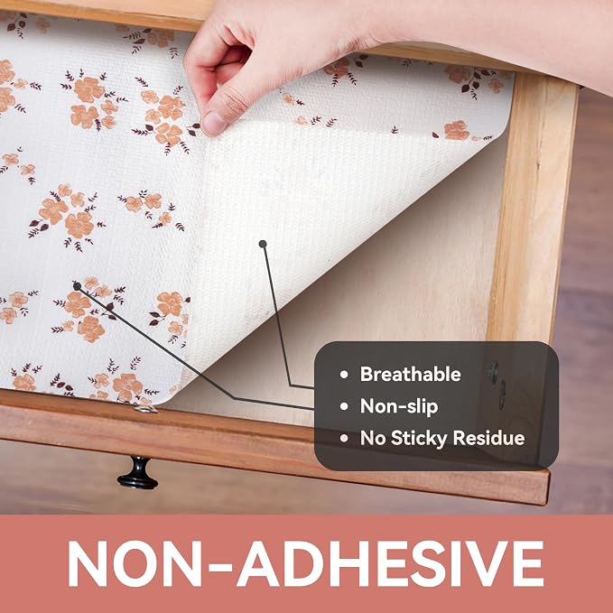 Shelf Liner,Non Adhesive Orange Floral Non Slip 18in x 8FT(3 Rolls) - Image 8