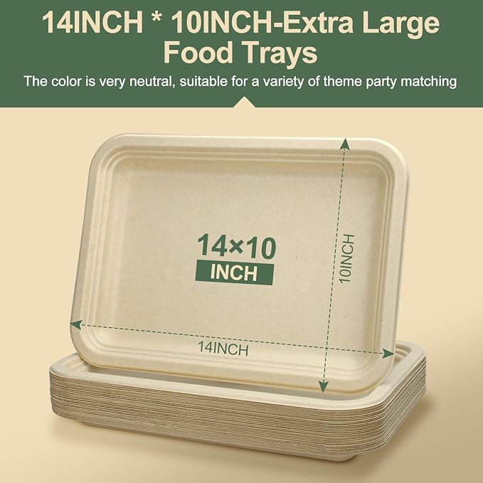 30 Pack Compostable Paper Plates, 14 Inch Heavy-Duty Bagasse Trays | Microwave & Freezer Safe, Biodegradable, Water & Oil-Resistant, Disposable Paper Plates for Birthday Weddings Parties BBQ - Image 2