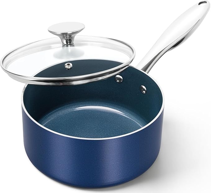 MICHELANGELO 2 Quart Saucepan with Lid, Nonstick Ceramic Sauce Pan with Stainless Steel Handle, 2 Qt Saucepan with Lid Induction Compatible, Oven Safe, Blue by Michelangelo