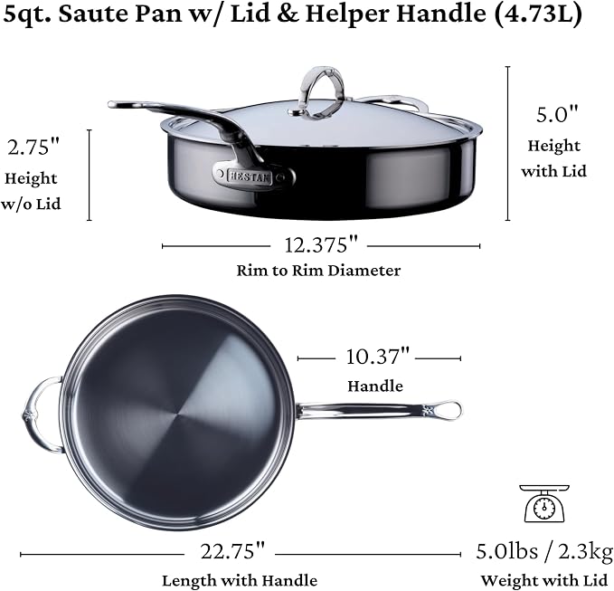 Hestan - NanoBond Collection - Stainless Steel Titanium Sauté Pan, Induction Cooktop Compatible, 5 Quart - Image 2