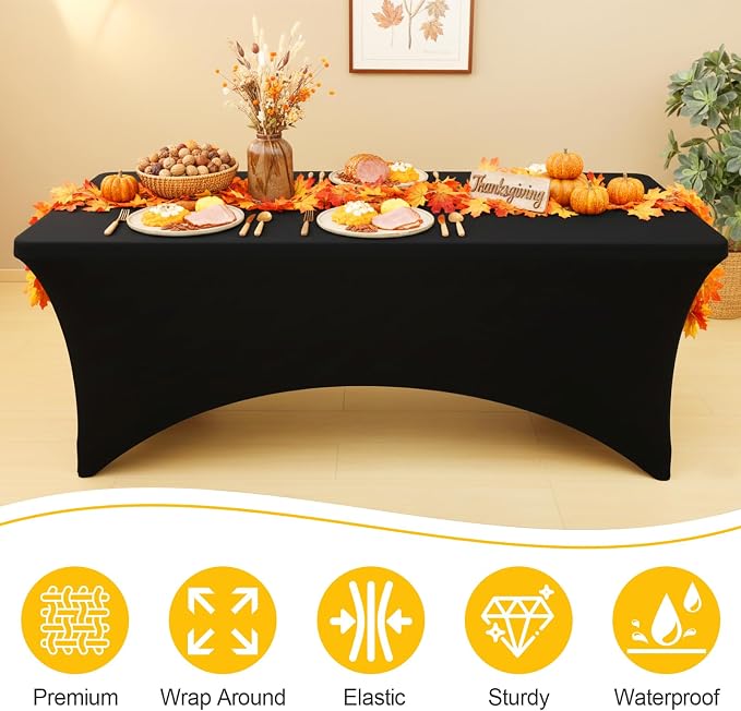 Smiry 6 Pack Spandex Table Cloth 8FT, Elastic Fitted Black Tablecloth - Image 3