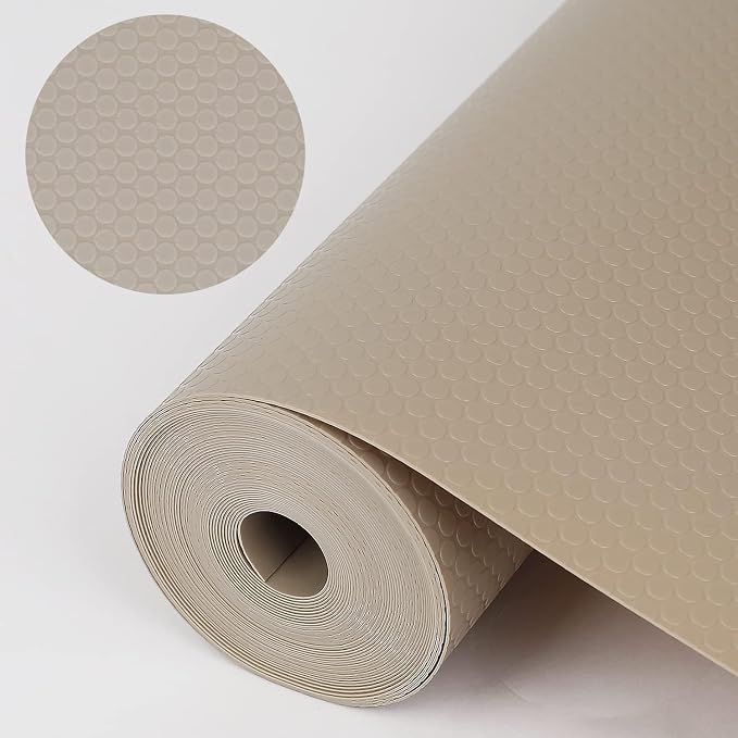 WochiTV Shelf Liner for Cabinets, Drawer 23.6 Inch x 10 Feet, Non Adhesive EVA Plastic Waterproof Protectors Mats for Kitchen, Pantry, Bathroom Closet, Cupboard, Khaki by WochiTV