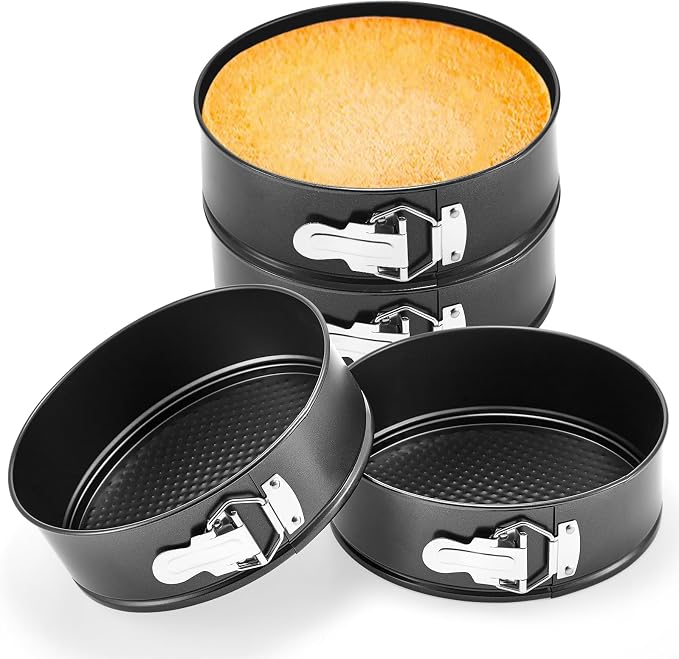 Funnymoom 4 Pcs 8 Inch Non Stick Springform Pan with Removable Bottom Carbon Steel Cheesecake Pan Round Springform Cake Mold with Stainless Steel Spring Buckles for Baking Kitchens Restaurant by Funnymoom
