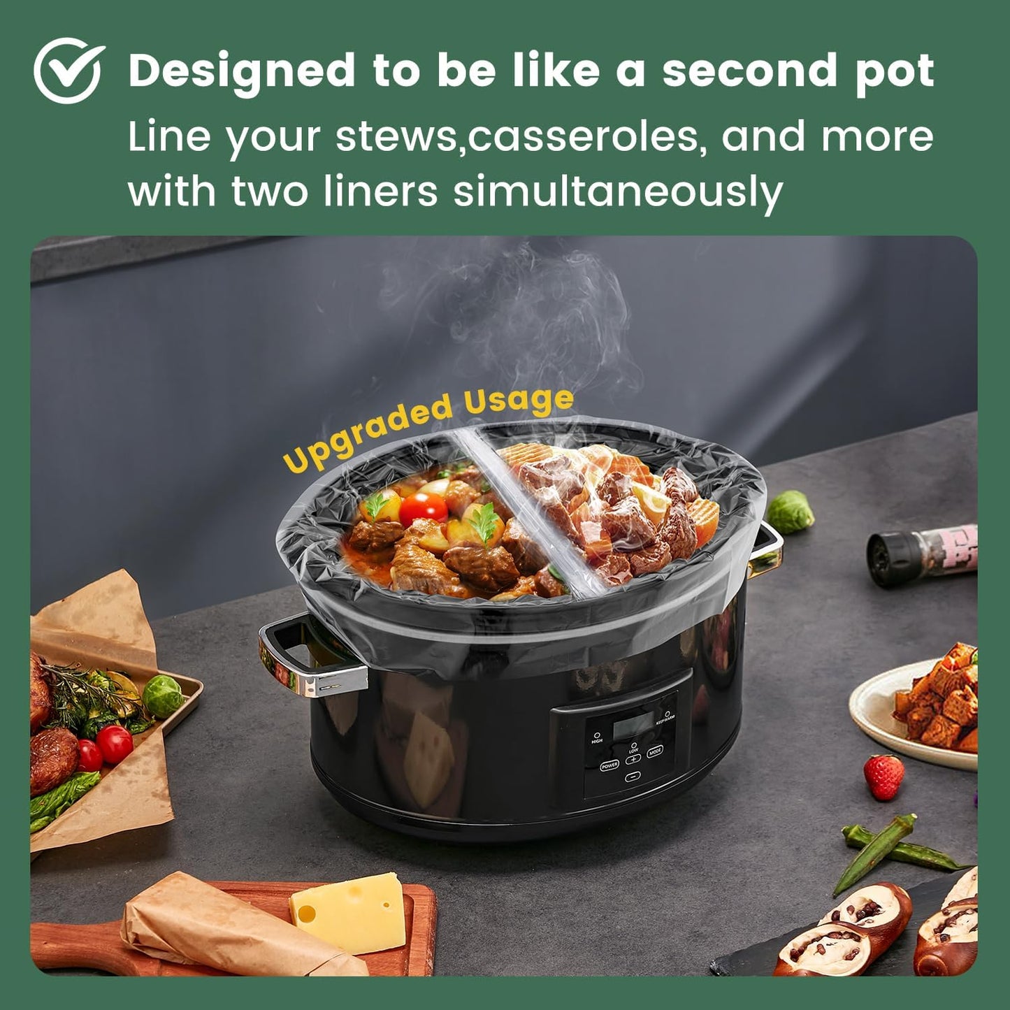KOOC Slow Cooker Liners 11"x17" 10 count Middle Size Disposable Plastic Bags Pot Liners Cooking Bags Fit 3 qt to 4 qt Pot BPA Free