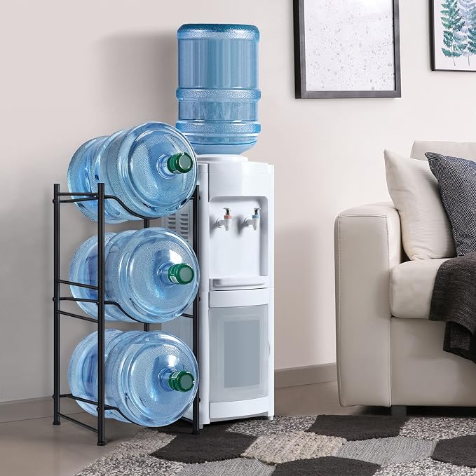 MOOACE 5 Gallon Water Jug Holder, 3 Tier Water Cooler Jug Rack | Heavy Duty Water Bottle Holder Organizer, Detachable Water Dispenser Rack for Kitchen, Living Room, Office, Black - Image 6