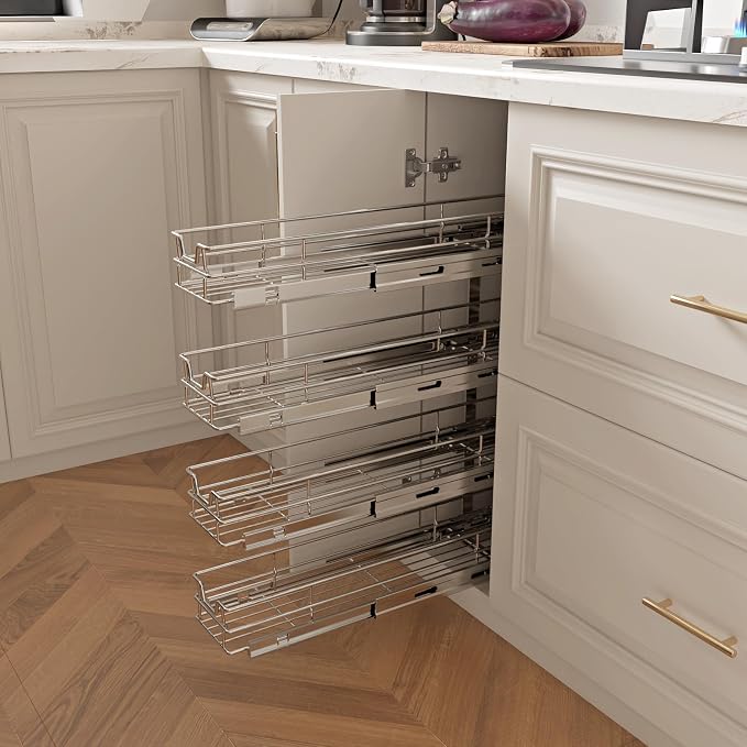 Sikarou 4-Tier 5" W x 21" D Narrow Pull Out Cabinet Organizer, Roll out Spice Rack Holder Shelve, Slide Out Slim Storage Wire Baskets for Storage Organization - Image 6