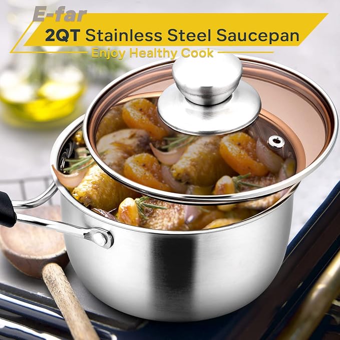 E-far 2 Quart Saucepan with Lid, Stainless Steel Small Pot for Cooking - Image 7