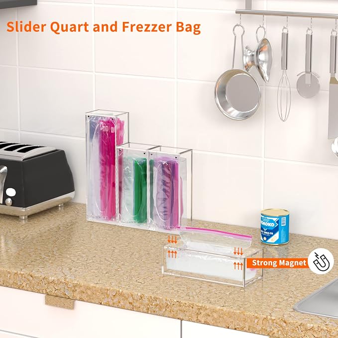 FEMELI Food Bag Storage Organizer Acrylic Kitchen Drawer Baggie Box Clear - Image 6