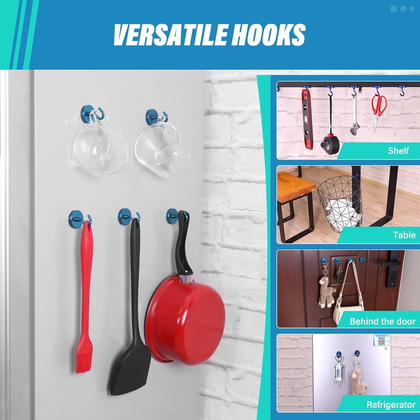 Neosmuk Magnetic Hooks Heavy Duty, Strong Magnet with Hook for Fridge, Super Neodymium Extra Strength Industrial Hooks for Hanging, Magnetic Hanger for Toolbox, Cruise, Grill(RoyalBlue,10 Pack)